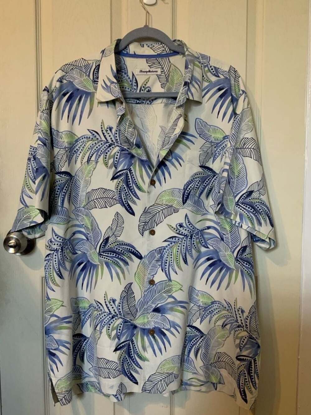 Tommy Bahama IslandZone Blue Floral Tropical Fern Short Sleeve Button Up Camp Sh